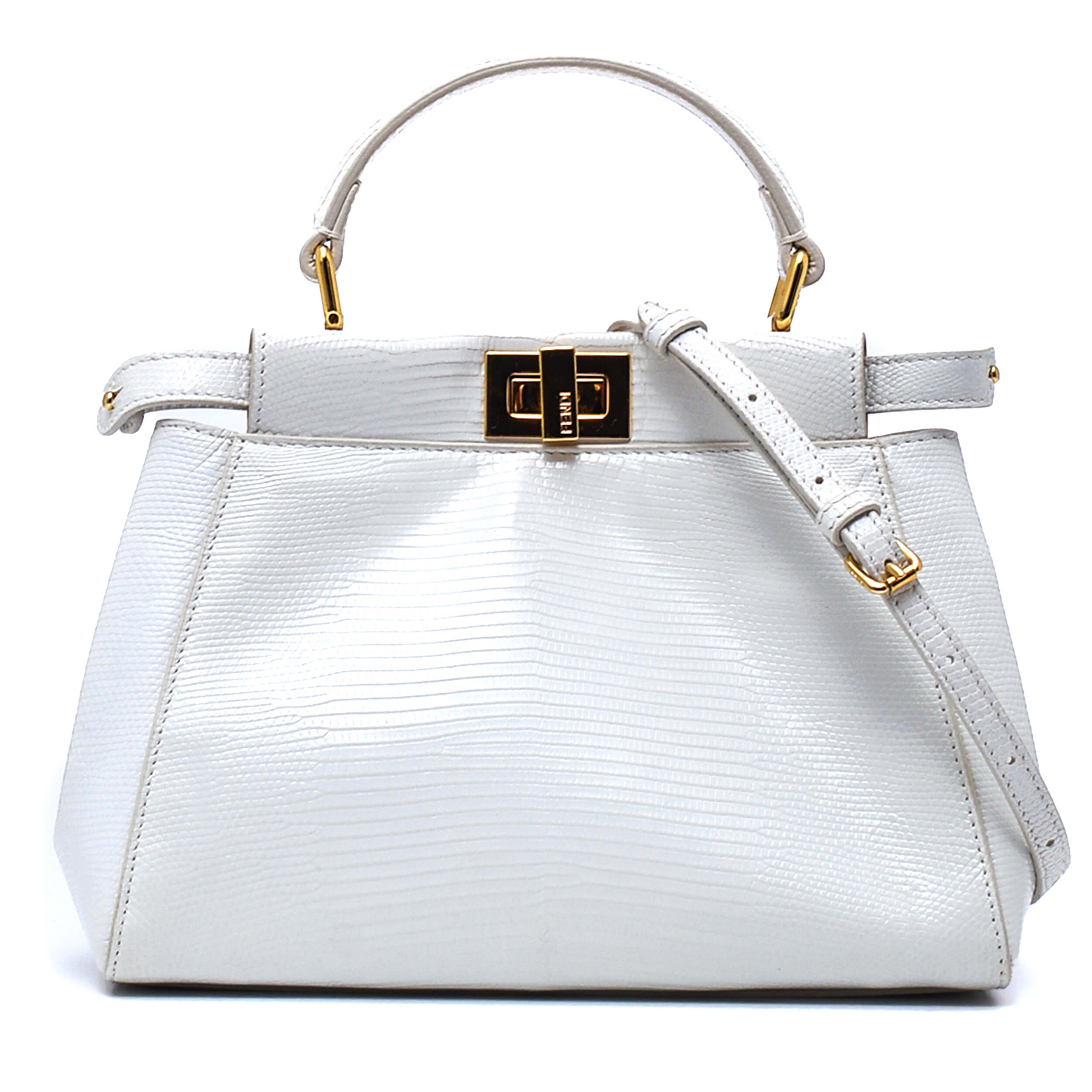 Fendi - White Lizard Leather Petite Peekaboo Bag